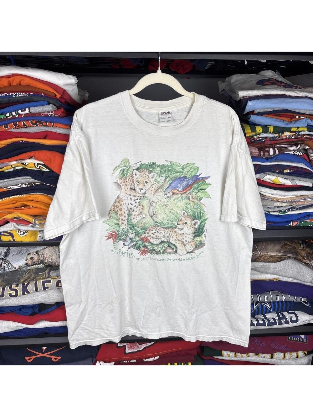 Vintage Y2K Leopard Cub Jungle Animal Print Graphic Tee XL